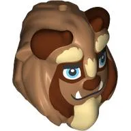 Mask Beast with Reddish Brown Horns, Blue Eyes, Fangs and Tan Beard, Small Pupils Print