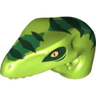 Animal Body Part, Dinosaur, Raptor Head with Tan Teeth and Dark Green Stripes over Lime Print