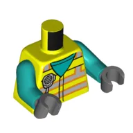 Torso Safety Vest, Light Bluish Grey Stripes, Radio print, Dark Turquoise Arms, Black Hands