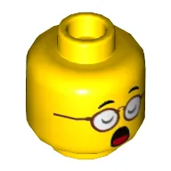 Minifig Head Mr Tang, Red Glasses, Eyes Closed with Open Mouth / Eyes Open with Closed Mouth Print