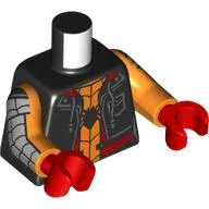 Torso, Jacket, Laces, Red Trim, Orange Spider Suit, Dark Bluish Grey/Black Webbings on Arms print, Orange Arms, Red Hands