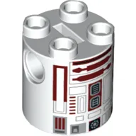 Brick Round 2 x 2 x 2 Robot Body, Axle Holder '+' Orientation with Gray and Dark Red Astromech Droid Print (R4-P17)