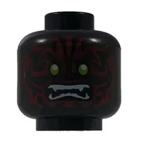 Minifig Head Scout / Swordsman, Lime Eyes, White Fangs and Dark Red Face Decorations Print [Hollow Stud]