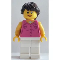 Female, Dark Pink Vest and Necklace, White Legs, Dark Brown Hair French Braided