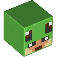 Minifig Head Special, Cube with Pixelated Nougat and Tan Face, Turtle Eyes at Top Print