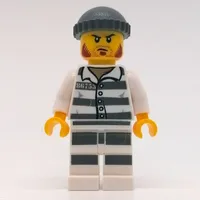 Criminal, Prison Shirt with #86753, Black Legs, Dark Bluish Gray Hat, Stubble and Mutton Chops