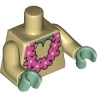 Torso Shirt with Sand Green Neck and Pink Lei Print, Tan Arms, Sand Green Hands