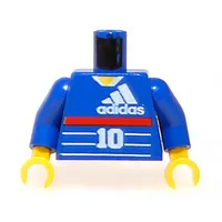 Torso Soccer Jersey with Adidas Logo, Red Stripe, '10' / Zidane on Back Print, Blue Arms, Yellow Hands