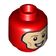 Minifig Head The Flash, Dual Sided, Balaclava, Light Nougat Face, Dark Orange Eyebrows, Grin / Smile with Teeth Print [Hollow Stud]