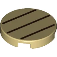 Tile Round 2 x 2 with Bottom Stud Holder with Three Dark Brown Lines Print