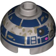 Brick Round 2 x 2 Dome Top, Hollow Stud with R2-D2 and Mud Stains print