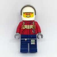 Fireman, Red Jacket with Straps, Dark Blue Legs, White Helmet with Visor, Orange Sunglasses