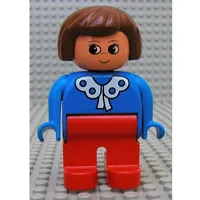 Duplo Figure, Early, Hair Bob Brown, Red Legs, with White Lace Trim Print