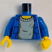 Torso Shirt, Open over Gray Undershirt Print, Blue Arms, Yellow Hands