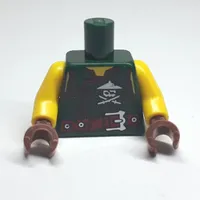 Torso Tunic, Red Belt, Ninja Skull, Crossed Swords Print, Yellow Arms, Reddish Brown Hands