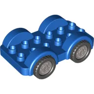 Duplo Car Base 2 x 6 - 4 Flat Silver Wheels with Black Tires on 4 Fixed Axles