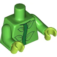 Torso Flower Stem, Leaves Print, Bright Green Arms, Lime Hands