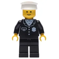 Policeman, Black Suit with Pocket and Badge, White Hat (3626b Head)