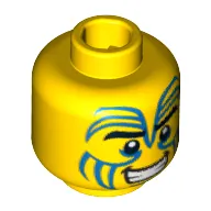Minifig Head Island Warrior, Tribal Blue Face Paint, Black Eyebrows and Grin Print [Hollow Stud]