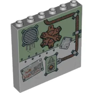Panel 1 x 6 x 5 with Vent Cover, Crossed Wrenches, Cable, Drawing of truck, Big Red Button, Rib-bits print