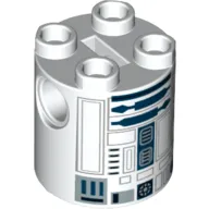 Brick Round 2 x 2 x 2 Robot Body, Axle Holder '+' Orientation with Dark Blue and Gray Astromech Droid Print (R2-D2)