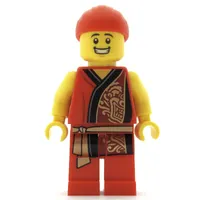 Man, Red Robe with Gold Sash Belt, Red Bandanna, Big Smile