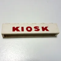 Brick 1 x 6 without Bottom Tubes with Cross Side Supports with 'KIOSK' San-Serif Thick Red print