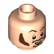 Minifig Head Marv Merchants with Reddish Brown Eyebrows, Mustache, Sideburns Raised Eyebrow/Angry Iron Imprint print [Hollow Stud]