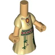 Microdoll Body Long Dress Tan with Dark Tan Collar, Dark Red/Dark Green Belt print