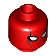 Minifig Head Red Hood, Mask with Black Contour Lines and White Eyes Print