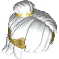 Hair Mid-Length Tousled, Top Knot Bun with Pearl Gold Band and Headband