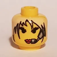 Minifig Head Jet, Red Lips, White Hair and Headset Print [Blocked Open Stud]