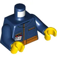 Torso Jacket with Orange Stripe, Pockets, Name Tag Print, Dark Blue Arms, Yellow Hands