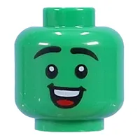 Minifig Head Black Raised Eyebrows, Open Mile Happy Smile