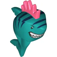 Minifig Head Special, Shark with Dark Turquoise Skin, Dark Blue Stripes, Grin with Teeth, Spiked Fin Print