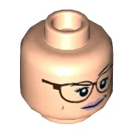Minifig Head Abby Yates, Dual Sided, Reddish Brown Glasses, Bright Pink Lips, Smile and Raised Eyebrow / Angry Print [Hollow Stud]