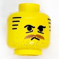 Minifig Head Gabarros, Moustache Brown Bushy, Stubble, Under-Eyes Wrinkles, Stripe Sideburns Print