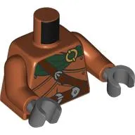 Torso, Dark Green Cloak, Reddish Browns Strap, Belt, Armor, Pouch, Dagger on Back print, Dark Orange Arms, Dark Bluish Gray Hands