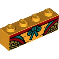 Brick 1 x 4 with Gold/Red Decorations, Dark Turquoise Bow
