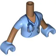 Minidoll Torso Girl with Medium Blue Scrubs, Stethoscope, Bone, Dark Tan Arms print, Medium Blue Hands