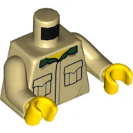 Torso Shirt with Pockets and Dark Green Collar Print, Tan Arms, Yellow Hands