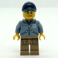 Policeman, Sand Blue Jacket with Pockets and 'POLICE' on Back, Dark Blue Cap