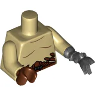 Torso Bare Chest with Dark Brown Markings and Belt Straps Print, Tan Arms, Reddish Brown Hand Right, Pearl Titanium Claw Left