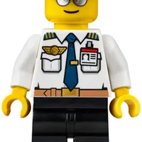 Pilot, White Shirt with Tie and Wing Badge, Black Legs, Black Hat, Silver Sunglasses