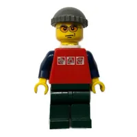 Man, Red Shirt with Dark Blue Arms, Dark Bluish Gray Hat, Orange Sunglasses