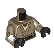 Torso Robes, Tan Undershirt, Reddish Brown Belt print (Mace Windu), Dark Tan Arms with White Cuffs Print, Black Hands