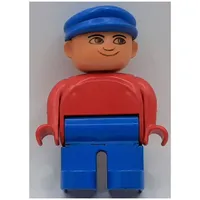 Duplo Figure, Early, with Flat Cap Blue, Blue Legs, Plain Top