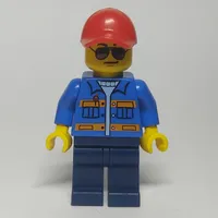 Man, Blue Jacket with Orange Stripes, Dark Blue Legs, Red Cap, Sunglasses - No Backprint