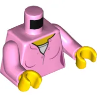 Torso Sweater with Buttons, White Shirt Print, Bright Pink Arms, Yellow Hands