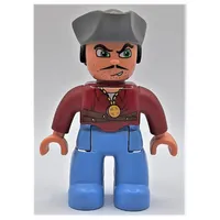 Duplo Figure with Pirate Hat, Medium Blue Legs, Medallion, Moustache Print